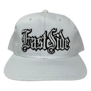 VTG 90s‎ Young An East Side Hat Cap Snap Back White Gothic Script Embroidered